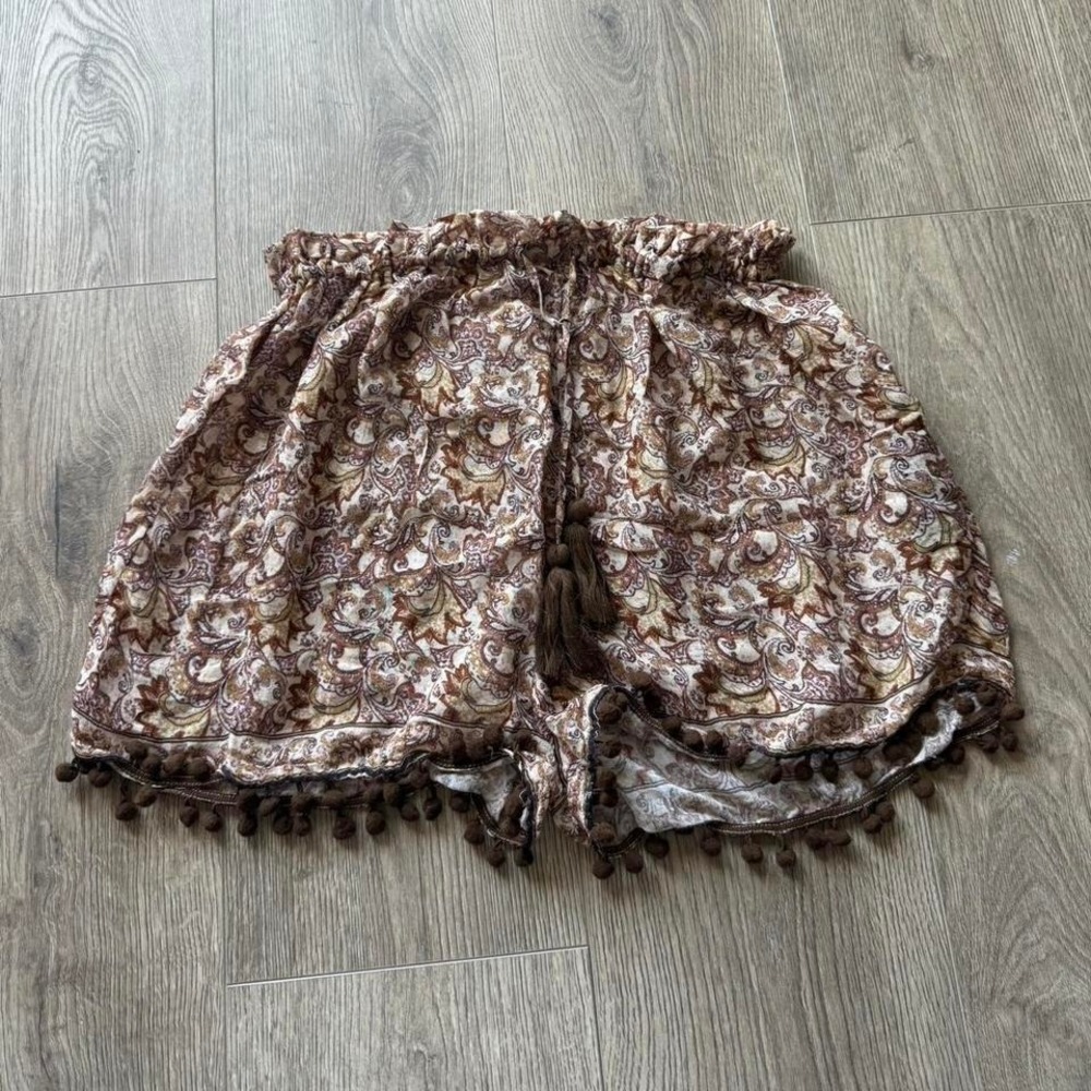 Nasty Gal Paisley Boho Festival Shorts Pom Pom Tassel High Waist Size 6